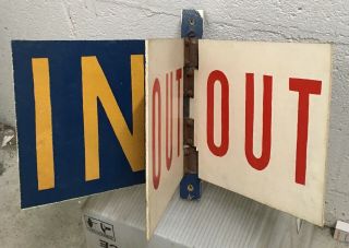 Old 1930 - 40s Handpainted 3 Panel In & Out Folk Art Trade Sign