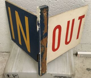 Old 1930 - 40s Handpainted 3 Panel IN & OUT Folk Art Trade Sign 9