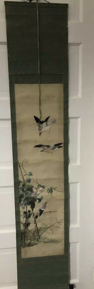 Rare Vintage Chinese Vintage Silk Embroidery Hanging Scroll
