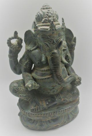 Ancient Indian Bronze Statuette Of Ganesha Circa 1300 - 1400ad 20cm High