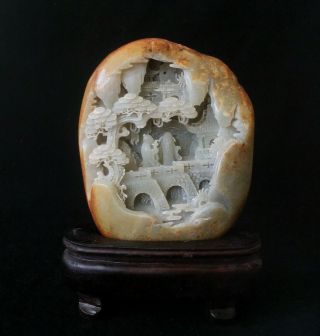 Antique Chinese Carved Celadon Jade Russet Scholar 