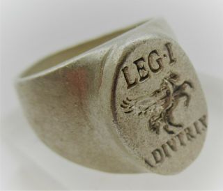 Scarce Ancient Roman Legionary Silver Seal Ring Leg I Adiutrix Rescuer First Leg