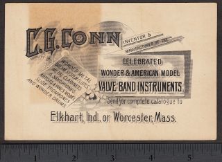 CG Conn 1890 ' s Cornet Saxophone Trombone Band Instruments Elkhart Worcester Card 5