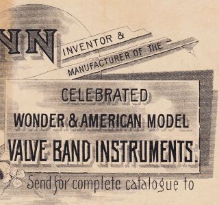 CG Conn 1890 ' s Cornet Saxophone Trombone Band Instruments Elkhart Worcester Card 7