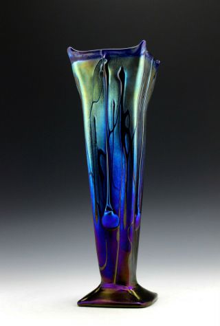 Glamorous Bohemian Art Deco Iridescent Glass 13 1/2  Large Decorative Vase