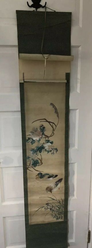 Rare Vintage Chinese Vintage Silk Embroidery Hanging Scroll