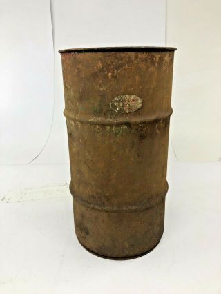 Vintage Industrial Oil Barrel Bin Brown Metal Trash Can Hamper Rustic Loft Decor