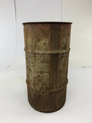 Vintage INDUSTRIAL OIL BARREL bin brown metal trash can hamper rustic loft decor 3