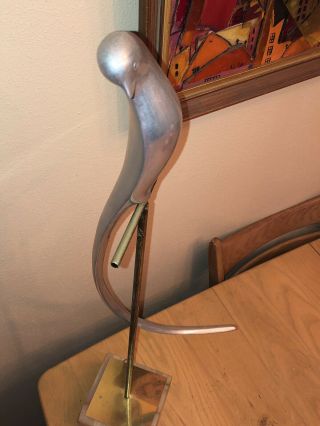 Vintage Mid Century Modern Marble Brass Bird Table Sculpture Signed C.  Jere 4