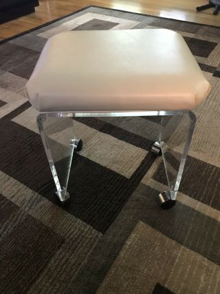 Mid - Century Modern Lucite Waterfall Wheeled Bench Stool Chair Art Deco Vintage