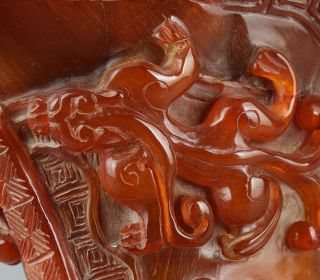 Chinese Exquisite Hand - carved Dragon brave troops carving OX horn cup 6
