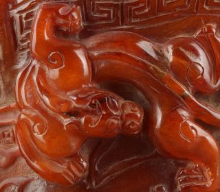 Chinese Exquisite Hand - carved Dragon brave troops carving OX horn cup 9