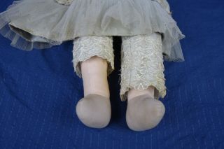 Antique Hand Made Folk Art Primitive Hand Made Plaster Head Doll Wedding Dress 5