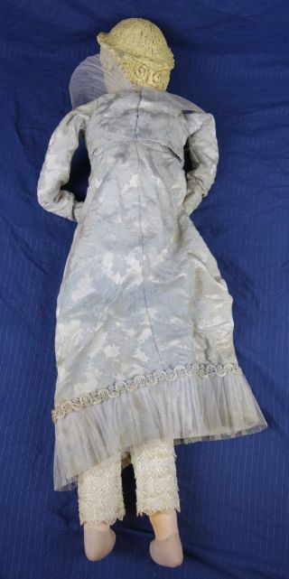 Antique Hand Made Folk Art Primitive Hand Made Plaster Head Doll Wedding Dress 8