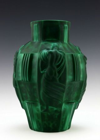 Fantastic Art Deco H G Schlevogt Ingrid Figural Maiden Green Malachite Vase