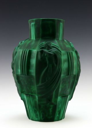 Fantastic Art Deco H G Schlevogt Ingrid Figural Maiden Green Malachite Vase 5