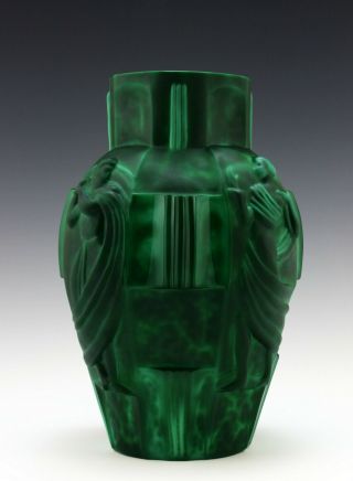Fantastic Art Deco H G Schlevogt Ingrid Figural Maiden Green Malachite Vase 6