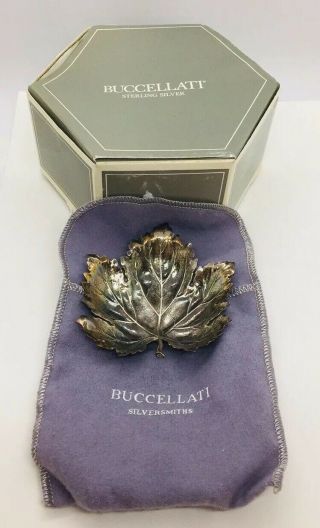 Buccellati Italy Vintage Sterling Silver Figural Leaf Dish W/ Box & Pouch