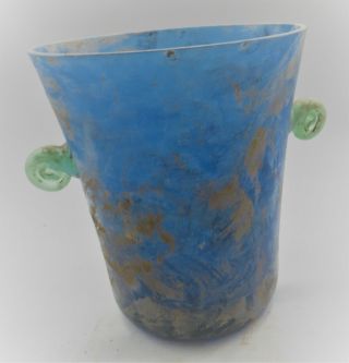 HUGE ANCIENT ROMAN AQUA BLUE TWIN HANDLED VESSEL 200 - 300AD APPROX 35CM HIGH 4