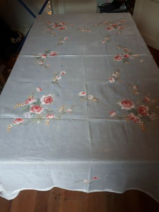 Madeira Embroidered & Applique Roses Organdy Tablecloth