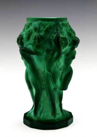 Glamorous French Art Deco Jade Malachite Nude Figural Vase 3