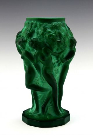 Glamorous French Art Deco Jade Malachite Nude Figural Vase 4