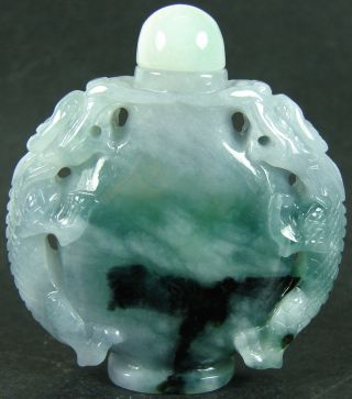 Hadmade Emerald Two Dragons Snuff Bottle Green Grade A Jade Jadeite S - 050 - 4 2