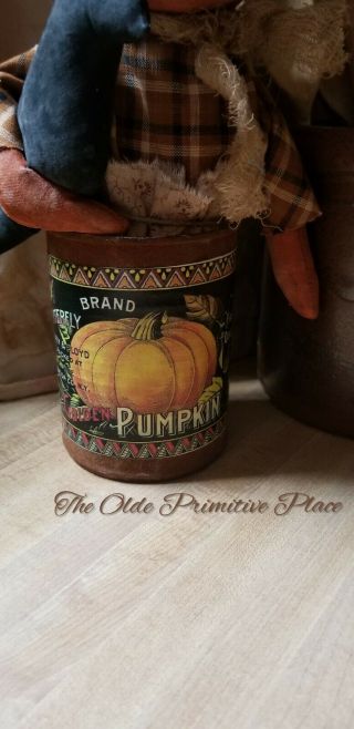 Primitive Pumpkin Can Doll With Her Crow With Vintage Label 2