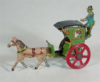 Ca1900 Tin Lithograph Penny Toy - Horse Drawn Hansom Style Carriage By J.  Meier