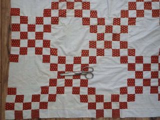 Smaller than Postage Stamps Civil War c1860 Antique Turkey Red & White QUILT TOP 10