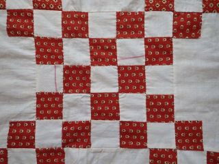 Smaller than Postage Stamps Civil War c1860 Antique Turkey Red & White QUILT TOP 3