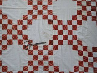 Smaller than Postage Stamps Civil War c1860 Antique Turkey Red & White QUILT TOP 6