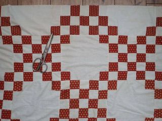 Smaller than Postage Stamps Civil War c1860 Antique Turkey Red & White QUILT TOP 8