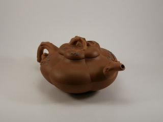 A Fine Yixing Purple Sand Clay Melon Shape Teapot - 20th C - Artist Seal 3