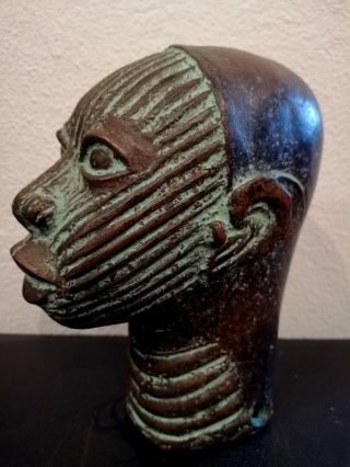 Antique Bronze Brass Head Of Oba From Benin African Art