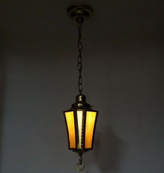 Vintage Antique Slag Glass Brass Hanging Foyer Porch Hall Ceiling Light Fixture 3