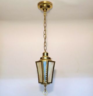 Vintage Antique Slag Glass Brass Hanging Foyer Porch Hall Ceiling Light Fixture 4