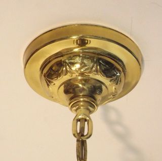 Vintage Antique Slag Glass Brass Hanging Foyer Porch Hall Ceiling Light Fixture 7