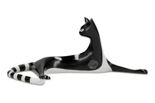 A vintage Cmielow pottery cat Polish modernist Black & white 2