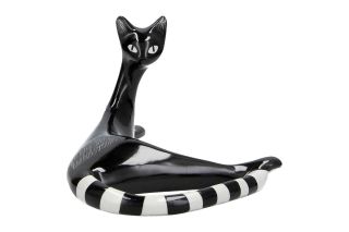 A vintage Cmielow pottery cat Polish modernist Black & white 4