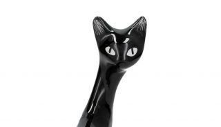 A vintage Cmielow pottery cat Polish modernist Black & white 5