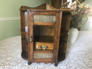 Vintage Antique English Victorian Oak Tobacco Corner Cabinet Case " No Jar "