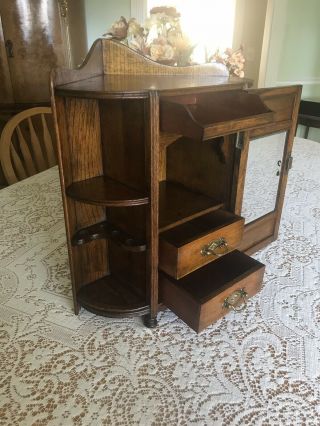 Vintage Antique English Victorian Oak Tobacco Corner Cabinet Case 