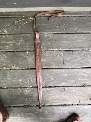 Antique Philippines ? Sword Filipino Machete Knife With Leather Scabbard 26” 9