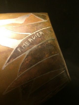 Paul Mergier Dinanderie Copper Art Deco Inlaid Applied Metal Vase Signed C.  1930 10
