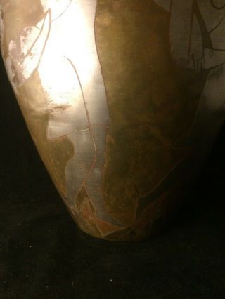Paul Mergier Dinanderie Copper Art Deco Inlaid Applied Metal Vase Signed C.  1930 3