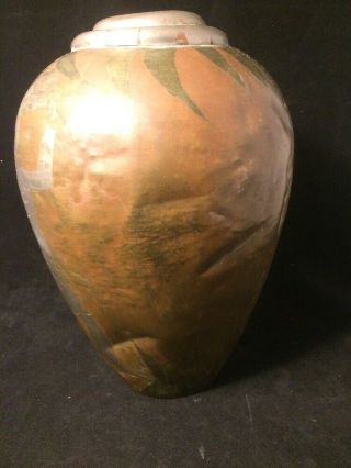 Paul Mergier Dinanderie Copper Art Deco Inlaid Applied Metal Vase Signed C.  1930 7