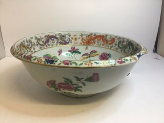 Old Antique Chinese Famille Rose Washstand Bowl Imperial Dragons c1800s Qing 2