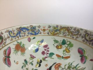 Old Antique Chinese Famille Rose Washstand Bowl Imperial Dragons c1800s Qing 8