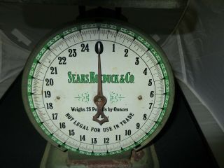 ANTIQUE 1906 SEARS,  ROEBUCK & CO.  Weighs Up To 25 lbs In Ozs WEIGHT SCALES WI/ PAN 9